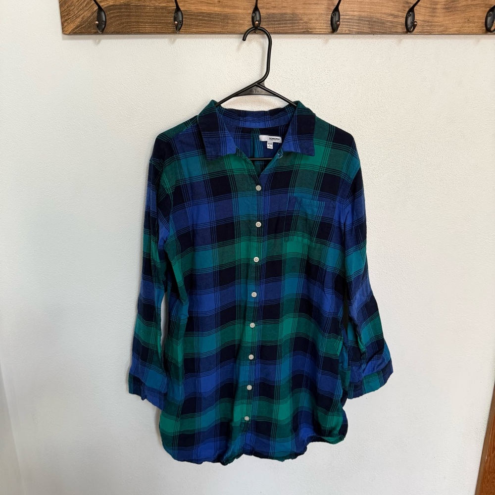Sonoma Blue and Green Plaid Shirt Dress